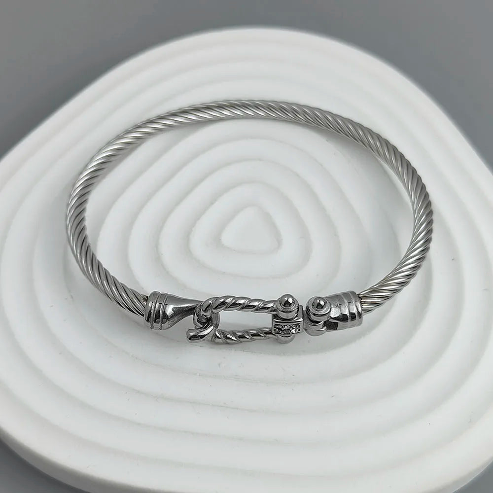 Bracelet Femme en Acier Inoxydable Motif Fer à Cheval