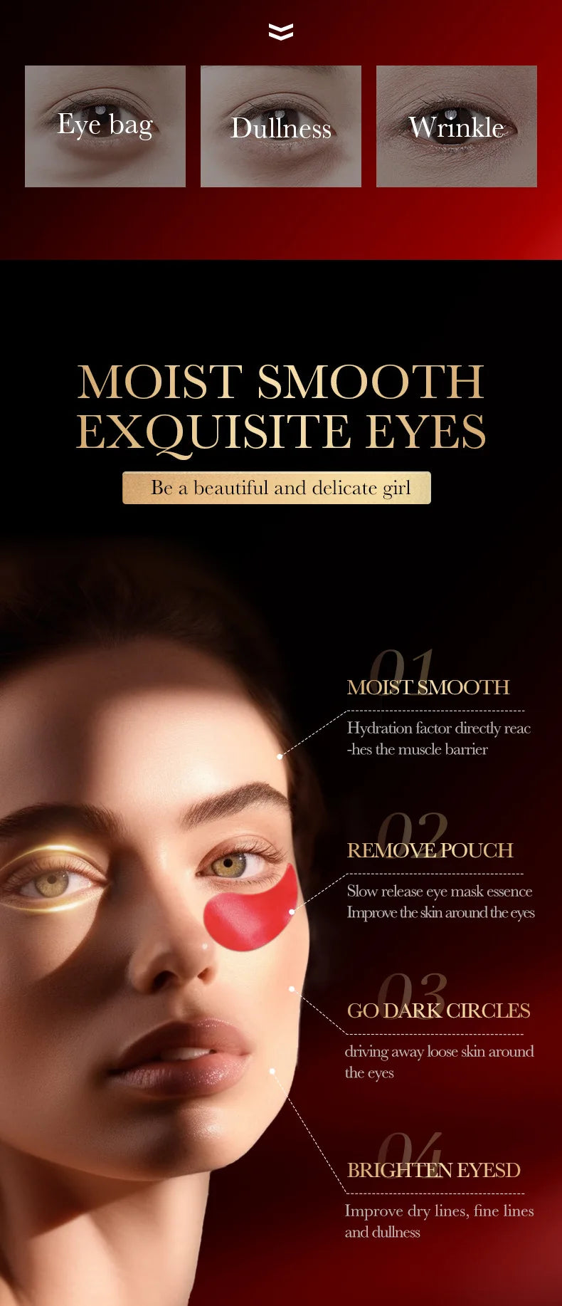 Lot de 60 Masques pour les Yeux – Collagène & Grenade Rouge